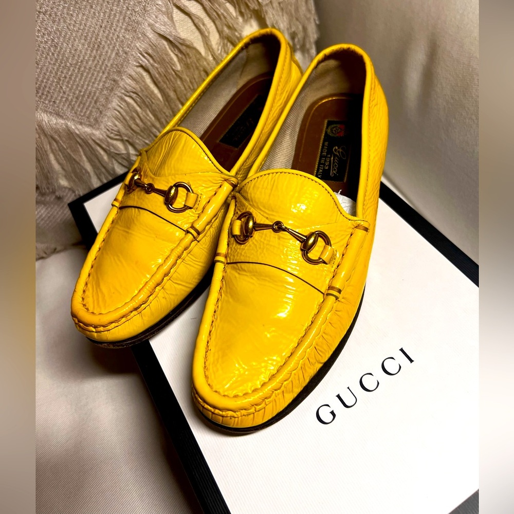Gucci 1953 Horsebit Loafers in Yellow Patent Leather